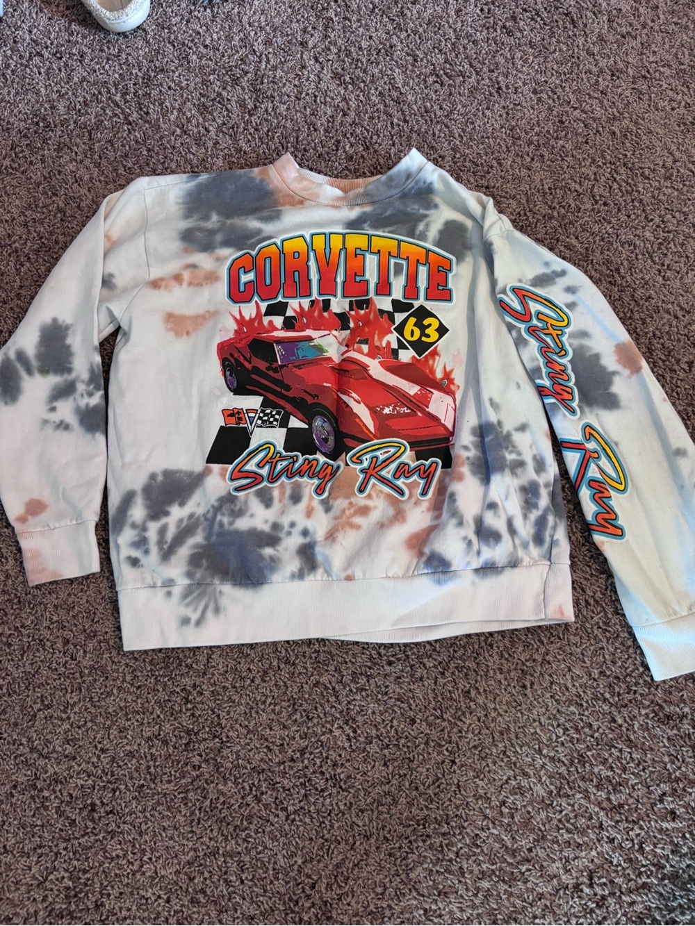 Chemistry Tie-Dye Corvette 'Sting Ray' Graphic Sweatshirt - Red, Black, Gray